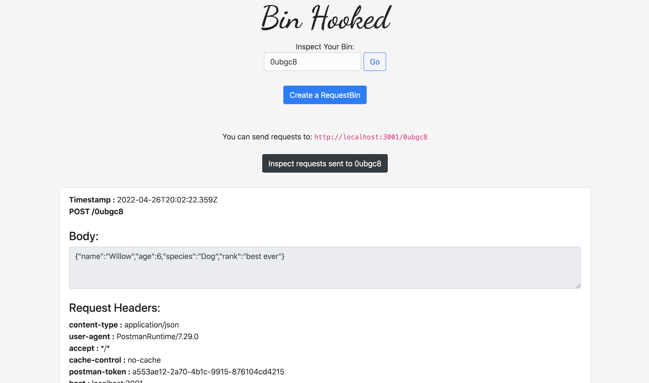 Screenshot of BinHooked application
